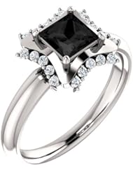 10K White Gold Princess Cut Black and White Diamond Geometric-Inspired Ring -- LIFETIME WARRANTY