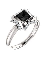 14K White Gold Princess Cut Black and White Diamond Geometric-Inspired Ring -- LIFETIME WARRANTY