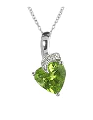 Sterling Silver Diamond and Peridot Heart Pendant Necklace (.03 cttw, H-I Color, I2-I3 Clarity), 18"