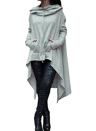 Annflat Women's Asymmetrical Long Sleeve Hooded Loose Tunic Top