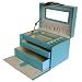 Jewelry Box Leather Blue Expresso Brown Trim Buckle with Matching Travel Case