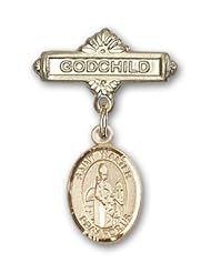 14K Gold Baby Badge with St. Walter of Pontnoise Charm and Godchild Badge Pin
