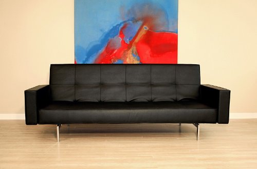 Contemporary Black Vinyl Convertible Sofa Bed / Futon