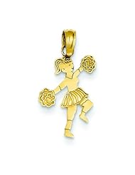 14K Gold Cheerleader & Pom Pom Charm Cheerleading
