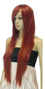 Qiyun Long Straight Dark Orange Red Synthetic Hair Full Wig Cosplay