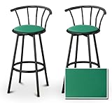 2 Everglade Green Vinyl Specialty / Custom Black Barstools with Backrest Se ....