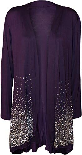 Nauvelle Womens Plus Size Sequin Glitter Long Sleeve Open Sparkle Cardigan Top-Purple-26/28