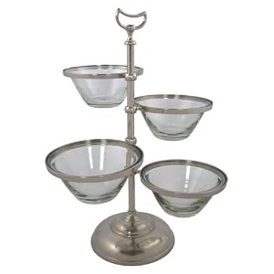 America Retold Antique Nickel and Glass Dip Bowls and Stand by America Retold