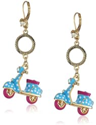 Betsey Johnson "Color Me Betsey" Light Blue Polka Dot Vespa Drop Earrings