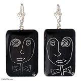 Cedar earrings, 'Quizzical Face' 0.9 W 2.1 L