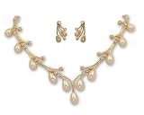 Shooting Star Necklace & Earring Set: Wispy Gold Branches, Ivory Pearls - Bridal Jewelry
