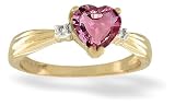14K Yellow Gold Genuine Heart Pink Tourmaline and Diamond Ring