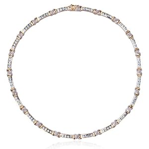 18k Yellow Gold Plated Sterling Silver Blue Topaz and Diamond Necklace, 18 by