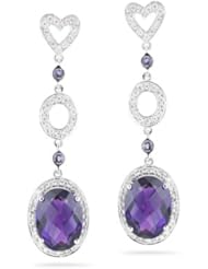 0.37 Cts Diamond & 5.81 Cts Amethyst Dangle Earrings in 18K White Gold