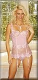 Embroidered Bustier with Boning and Underwire Cups. Has Adjustable Straps and Hook and Eye Back Closure. Garters are Adjustable and Detachable. Matching G-String Included. Sizes 32, 34, 36 or 38 in Pink.