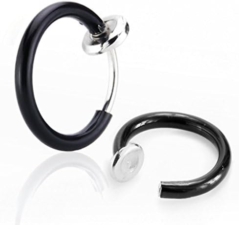 Gift for Womens Jewelry Stainless Steel Gothic Clip On Non-Piercing Hoops Fake Nose Lip Ear Rings Piercing Black 1 Pair 8MM
