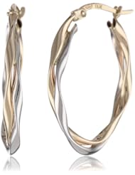 14k Two-Tone Gold Oval Twist Hoop Earrings