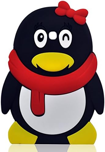 Black 3D Cartoon QQ Bowknot Scarf Penguin Animal Silicone Full Cover Case for Samsung Galaxy Tab 3 7.0 inch P3200