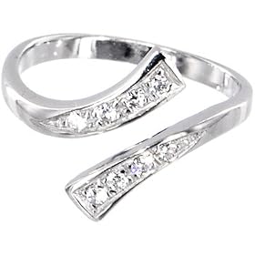 Solid 14K White Gold .08 Carat Genuine Diamond Paved Toe Ring by 