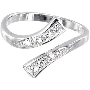 Solid 14K White Gold .08 Carat Genuine Diamond Paved Adjustable Toe Ring by 