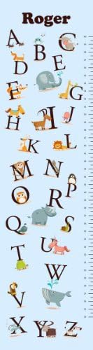 Personalized canvas growth chart alphabet letters and animals for boys