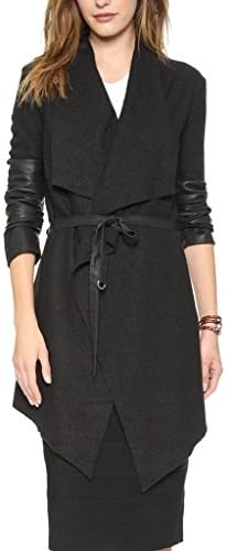 Mantos Fashion Women Asymmetric Woolen Trench Coat Self-tie Long Jacket Overcoat