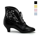 DAME-05, Blk Pu-Lace Victorian Ankle Boot, 2"