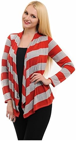 G2 Chic Women's Long Sleeve Open Front Longline Striped Cardigan(TOP-CGN,RED-S)