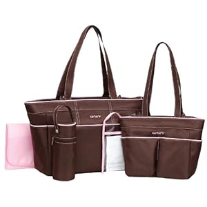 Carters 5-Piece Girls Diaper Bag Set - brown/pink one size