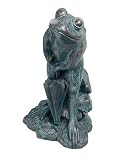Outdoor Living : Dancing in the Rain Frog Garden Sculpture / Ornament / Water Feature - Vert-de-Gris