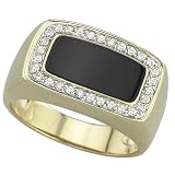 14K Yellow Gold Men's Rectangle Black Onyx & Diamond Ring