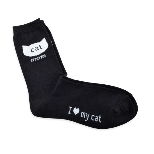 TeeHee Cat Mom Women's Cotton Crew Socks-Black
