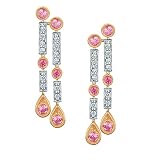 .13ctw Diamond and Pink Sapphire Bezel-Set 14k White Gold Chandelier Earrings (SI1/2 H-I)