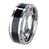 Polished Tungsten Carbide Ring with Black Carbon Fiber Inlay (8.0mm) - Sizes 7 - 13