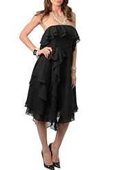 Strapless  Polyester  Dress With a Sash  and Ruffles