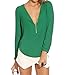 Sunnow Womens Long Sleeve V Neck Zipper Sexy Chiffon Pullover T-shirt Blouse
