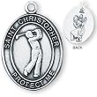 Sterling Silver Saint Christopher Mens-Boys Golf Medal and 24-inch Chain