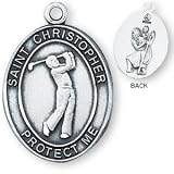 Sterling Silver Saint Christopher Mens-Boys Golf Medal and 24-inch Chain
