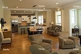 'Furnished Open Living Room And Kitchen' Wall Decal - Removable Graphic