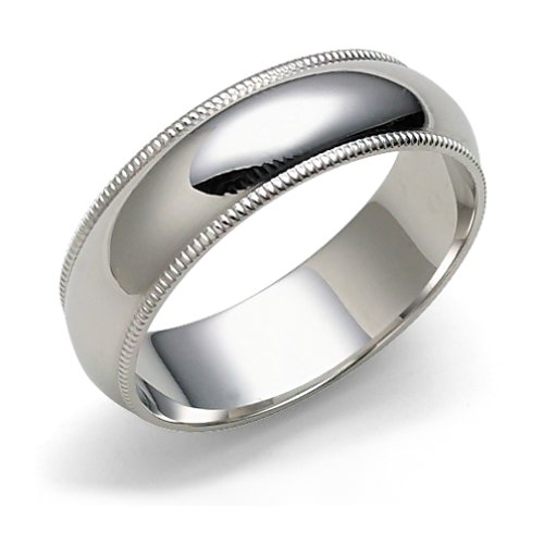 14k White Gold 6mm Milgrain Half Round Band