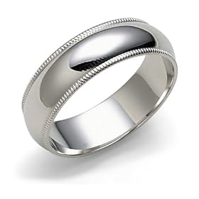 14k White Gold 6mm Milgrain Half Round Band