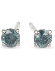 14k White Gold Blue Diamond Martini Style Solitaire Studs