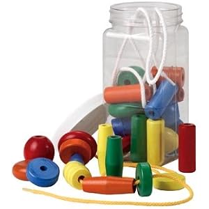 36 Wooden Jumbo Lacing Beads in Eco Friendly Cardboard Box. Made in the USA.