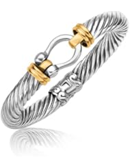 18K Yellow Gold and Sterling Silver Bracelet with a Horseshoe Style Station