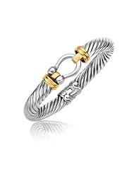 18K Yellow Gold and Sterling Silver Cable Style Bracelet with a Horseshoe Style Station