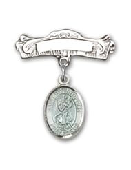 Sterling Silver Baby Badge with Blue St. Christopher Charm and Arched Polished Badge Pin