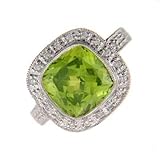14k White Gold Diamond Peridot Ring