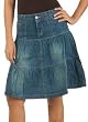 Classic Woman Three Tier Distressed Denim Skirt