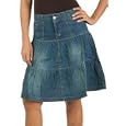Classic Woman Three Tier Distressed Denim Skirt