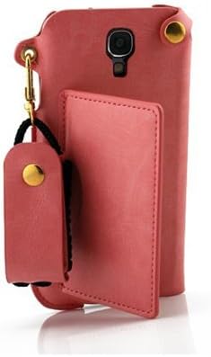 JK LV PU Portable Leather Id Credit Card Case Cover Skin Holder for Samsung with Folding Stand/lanyard-come with a Headset Headphones Earphone Cord Winder Fixer gift phone screen protector (galaxy s4pink)